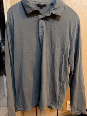 Vince Men's Long-Sleeve Polo in Gray Size XL